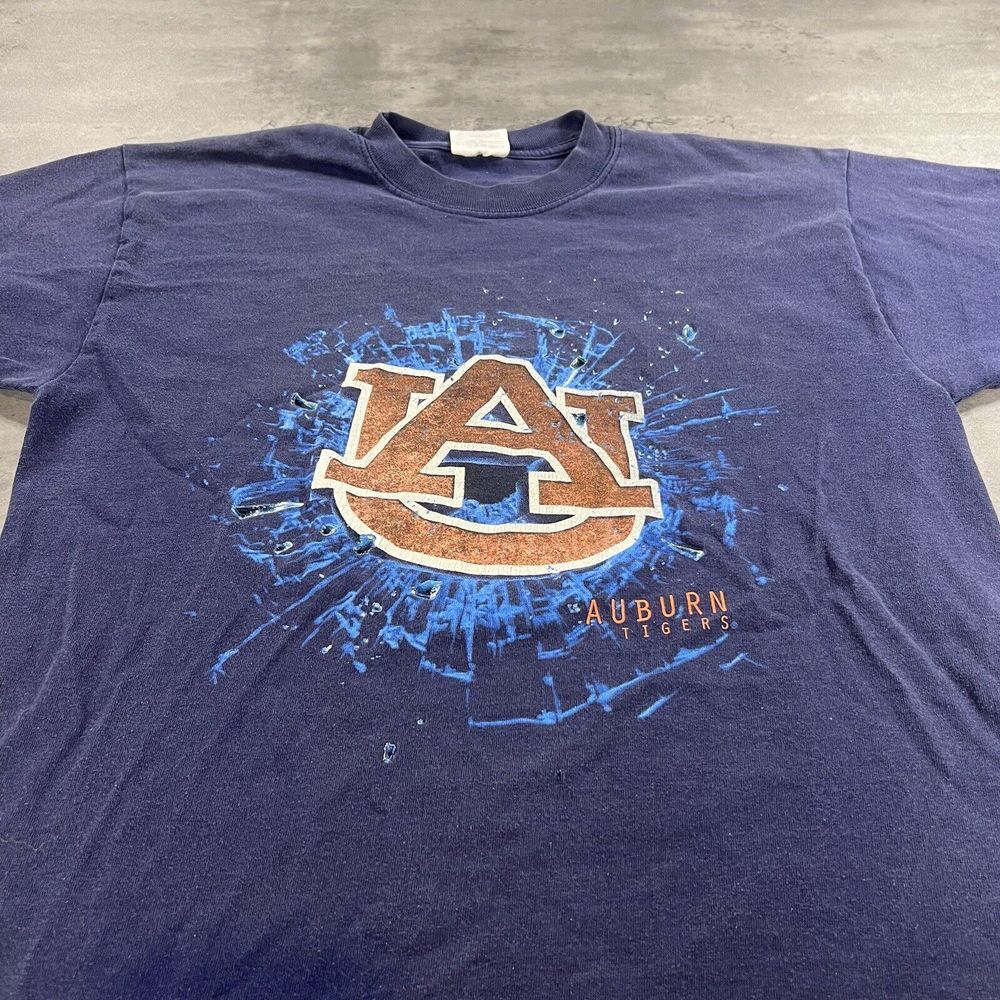 Auburn Tigers Shirt Adult L / M Blue Shattered Backboard‎ Glass NCAA Graphic Tee